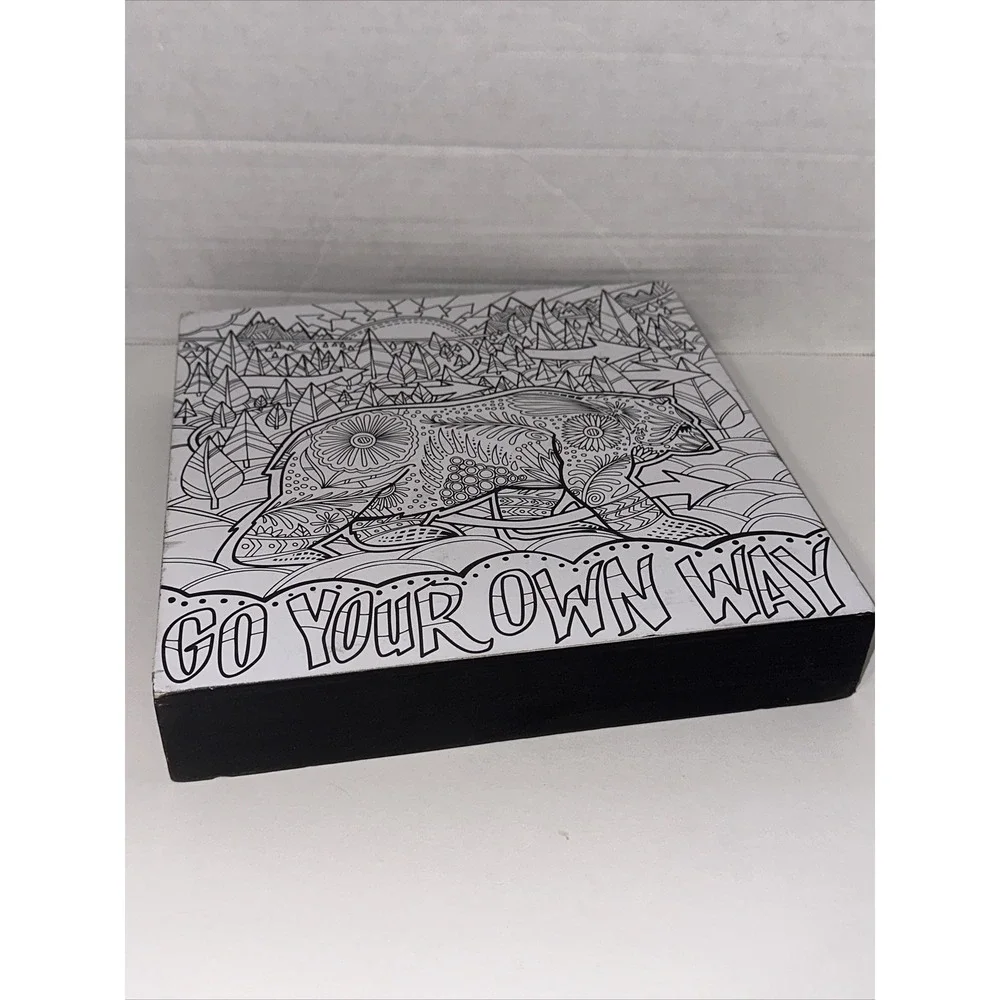Primitives by Kathy Go Your Own Way Bear Wood Box Sign Johnny Carrillo Art 8x8
